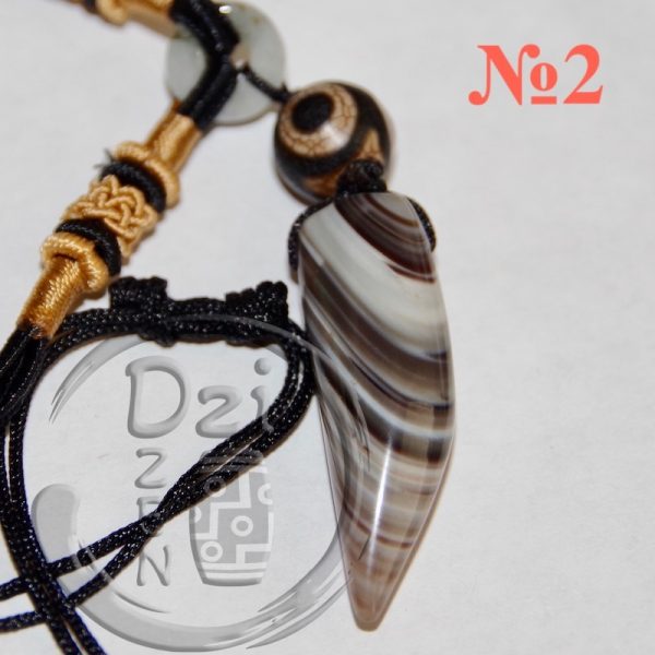 Дзи Клык с природным узором в ожерелье комбо