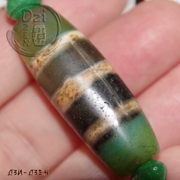 Зеленая Полосатая бусина дзи в ожерелье с брелочком 5 элементов
