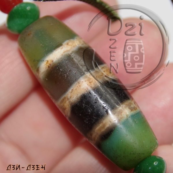 Зеленая Полосатая бусина дзи в ожерелье с брелочком 5 элементов