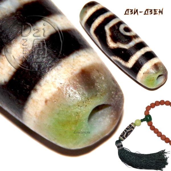Бусина дзи 3 глаза особой серии - травянисто-бурые кончики из личной коллекции